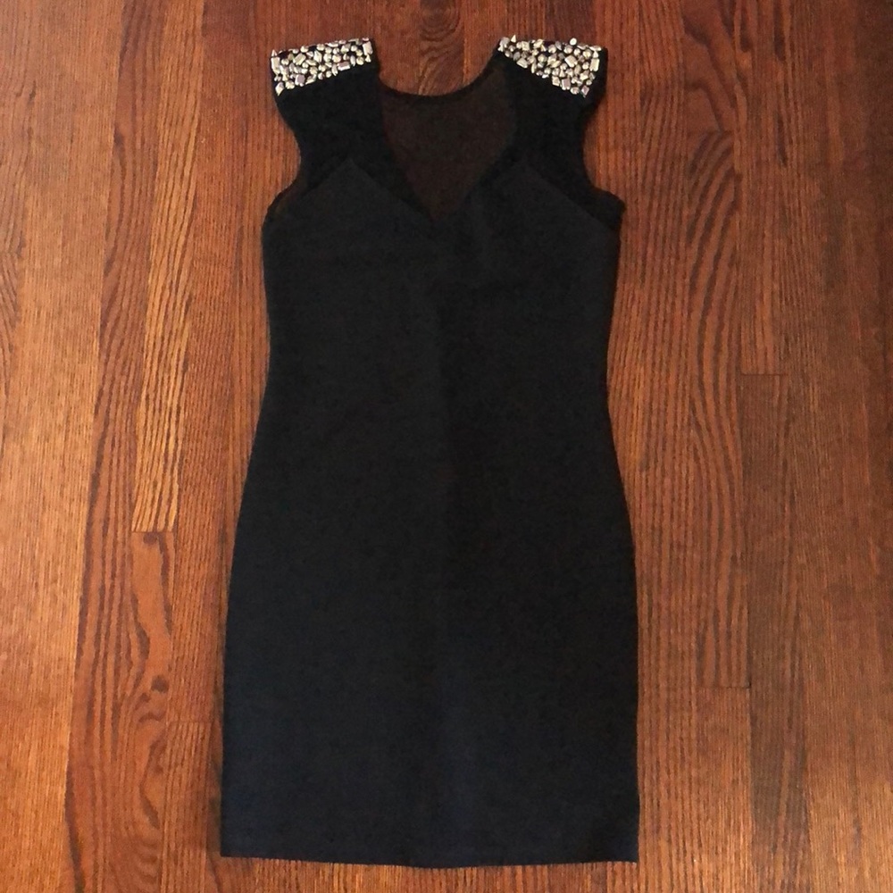 Black mesh bedazzled dress